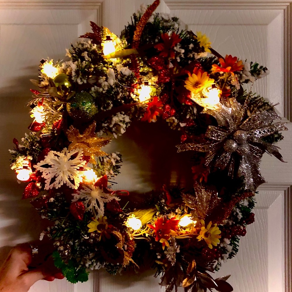 Wreath with flowers and lights